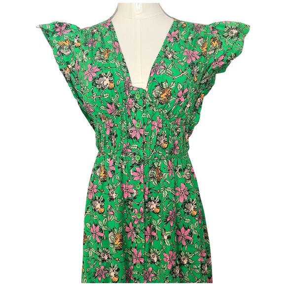 DEREK LAM 10 CROSBY Greta Floral Flutter Sleeve Midi Dress In Green Size 4 - Picture 5 of 14
